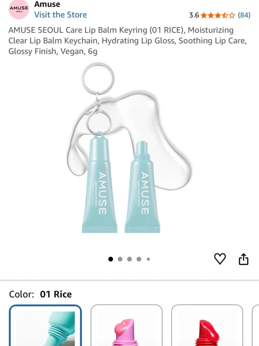 AMUSE Care lip Balm Keyring 8 peptide rice ceramide "01 Rice" 6G in box NWT - Picture 4 of 10